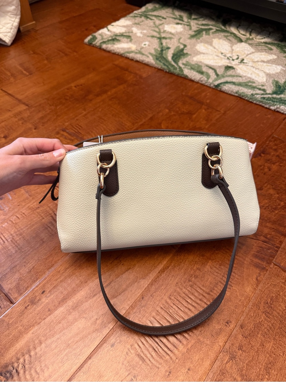 Cream and Brown Pebbled Faux Leather Shoulder Bag - Picture 8 of 12